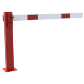 Compact hand barrier | with fixed support post | clear width: 1500 mm | with tringular look | hot-dip galvanized and coated red / white